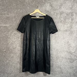 Z Supply Dress Womens Small Black Faux Leather Short Sleeve Scoop Neck